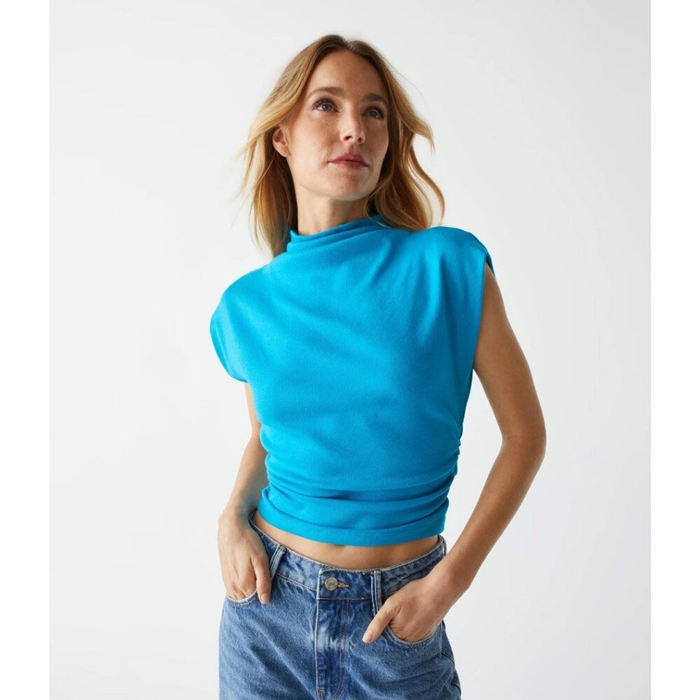 Michael Stars Amara NWOT Mock Ribbed Turquoise Crop Top Medium